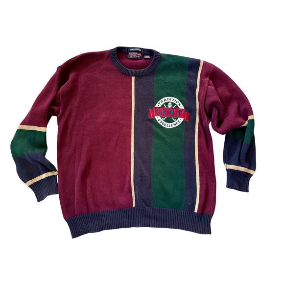 Vintage Roundtree & Yorke Hand Intarsia Men Large Preppy Golf Sweater Knit Block - Picture 1 of 7